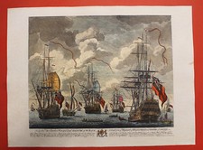 STAMPA A TORCHIO ARTIGIANATO FIORENTINO FLOTTA NAVALE INGLESE VINTAGE 57x75 