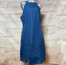 Ashley Stewart Denim Grommet Mock Neck Halter Jean Bodycon Dress Size 14