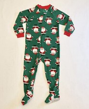 Carters Child Of Mine Size 3T Fleece Footed Pajama Green Santa Christmas Sleeper