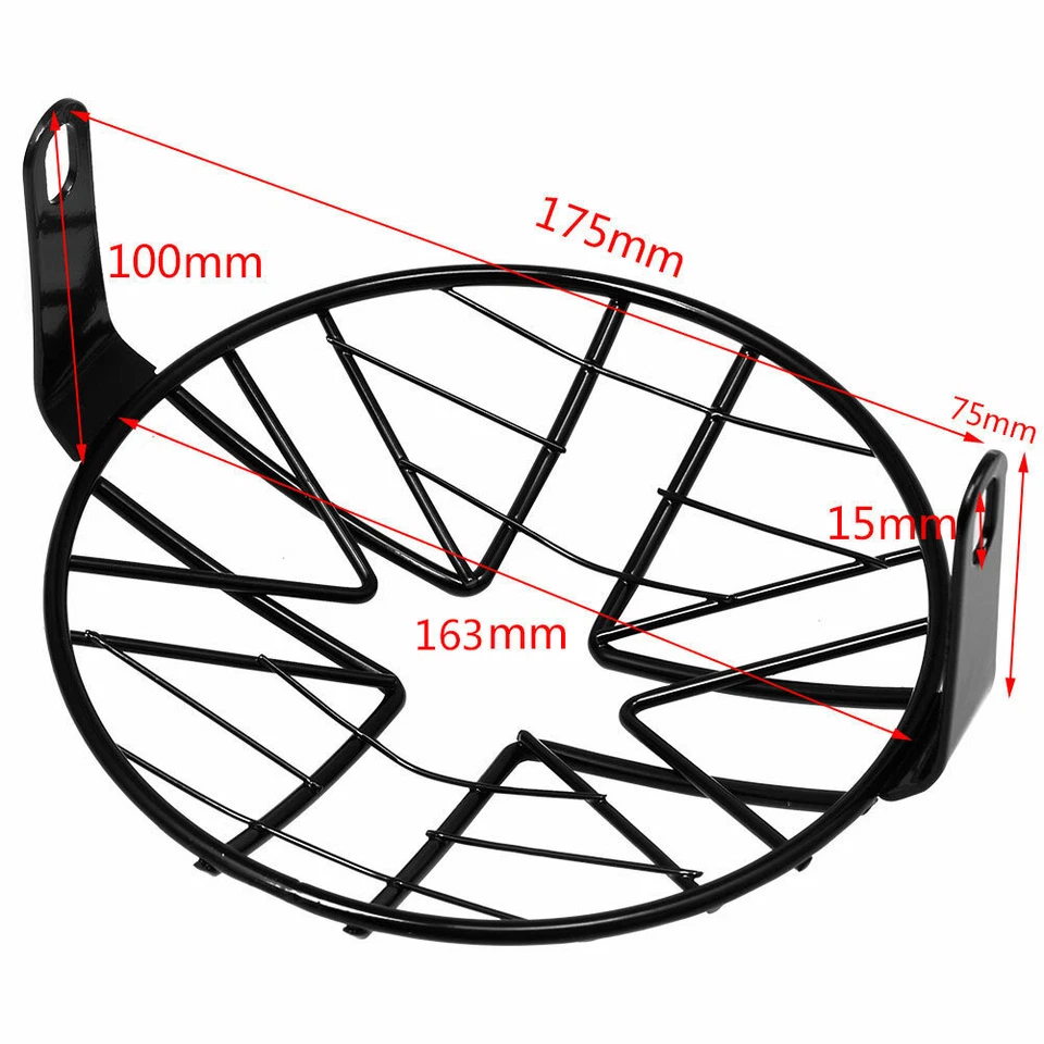 Cubierta protectora de malla de faros de metal negro de 6,5 pulgadas para motocicleta café corredor Foto 4 de 4