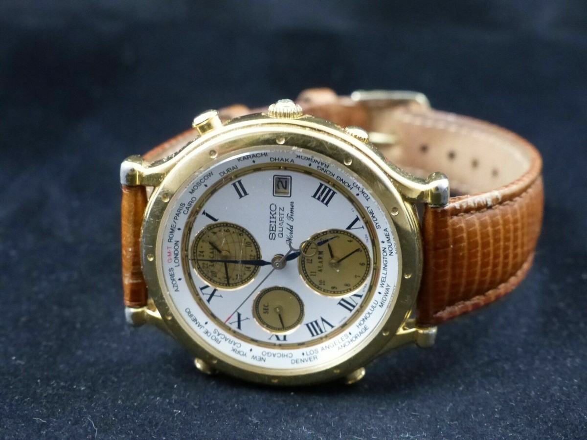 Vintage Seiko Age of Discovery, 5T52-7A10 World Time Alarm bon