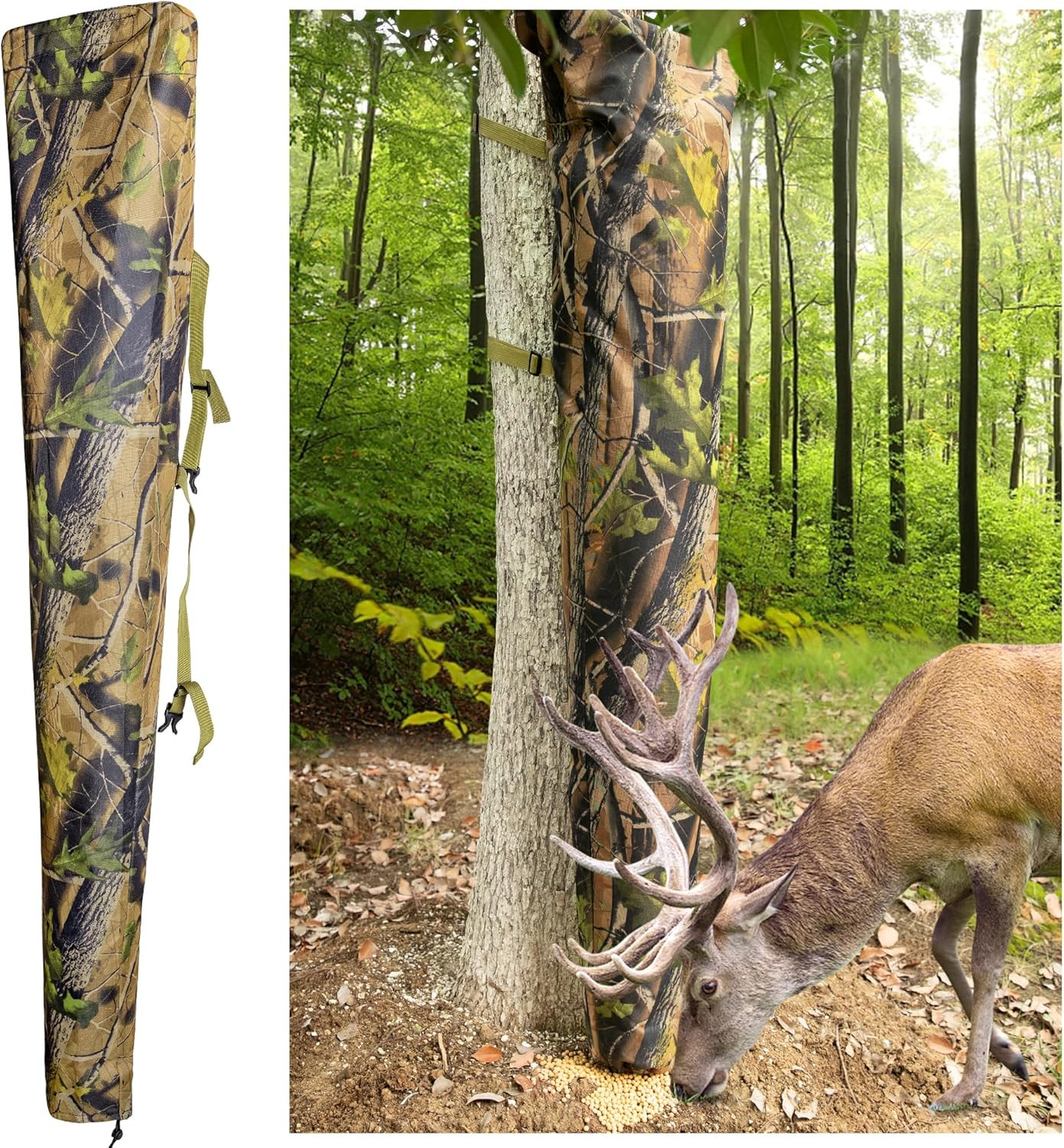 Adjustable Camo Feeders-100 Lb Tree Hugger Gravity Deer Feeder with Adjustable S