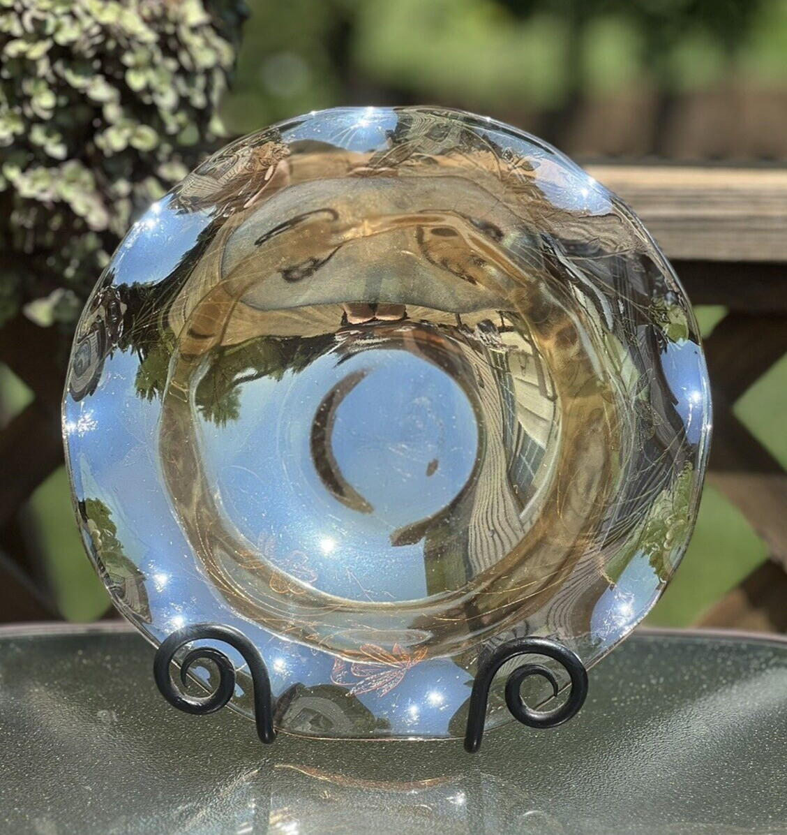 Peach Iridescent Ruffled Edge Fruit Bowl Jeannette Floragold Carnival Glass