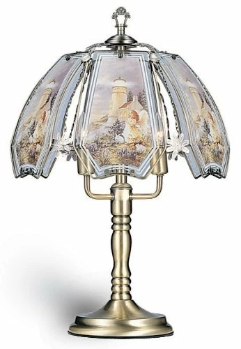 ORE International K301 Glass Lighthouse Scene Touch Lamp Antique