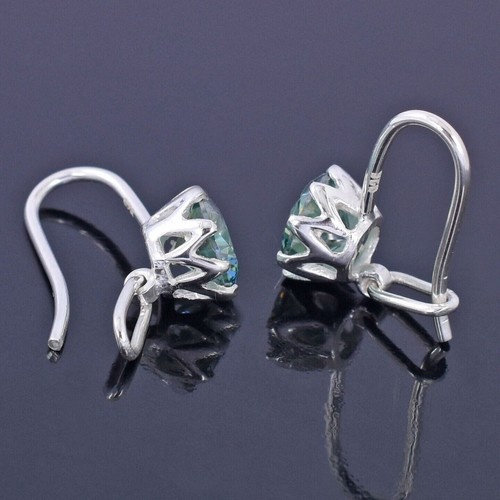 3 Ct Treated Certified Blue Diamond Solitaire Dangler Earrings In 925 Silver - Picture 5 of 8