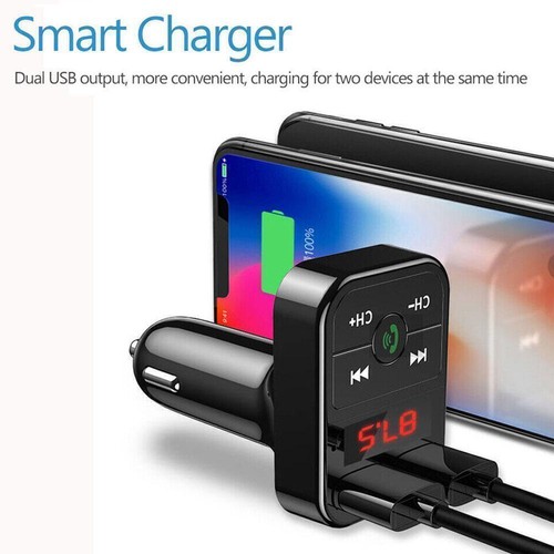 Dual USB Bluetooth Ladegerät KFZ Adapter FM Transmitter T0F6 J1R8 Radio MP3 U0B2 - Bild 2 von 12