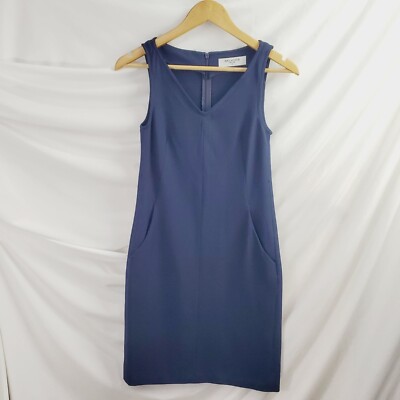 MM. LaFleur Blue Polyester Blend Annie Sheath Dress Wide Strap Sleeveless  0P | eBay
