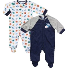Gerber Boys 2-Pack Sports Sleep 'N Plays Zip Front Size 0-3M BABY CLOTHES GIFT