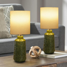 Modern Green Ceramic Table Lamps Set of 2 with White Shade for Home Decor