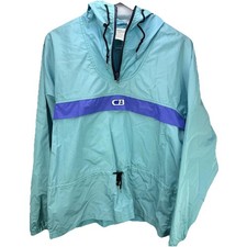 CB Sports Windbreaker Jacket Hooded Pullover Teal Blue Medium Vintage Retro 80  s