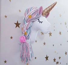 Unicorn Head Wall Mount – Girls Room Nursery Decor Hanging Art Handmade Plush