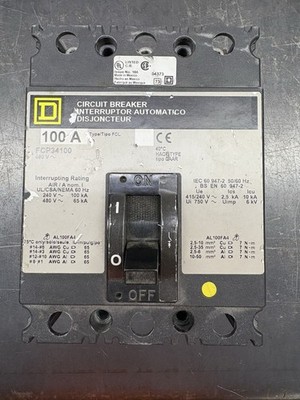 Square D FCP34100 100A 480V 65KA 3 Pole Circuit Breaker 