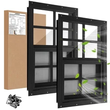 16" W x 20" H Shed Window,Sliding Window, Aluminum Gray Flush Mount with Temp...