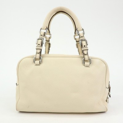 PRADA Vitello Daino Leather Boston Bag Shoulder Bag Ivory BR3091