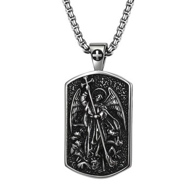 Unisex Archangel St Michael Medal Necklace - Stainless Steel Christian Pendant