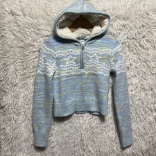 No Boundaries Sweater Girls Size S 4-6 Blue Cable Knit Sherpa Lined Hoodie
