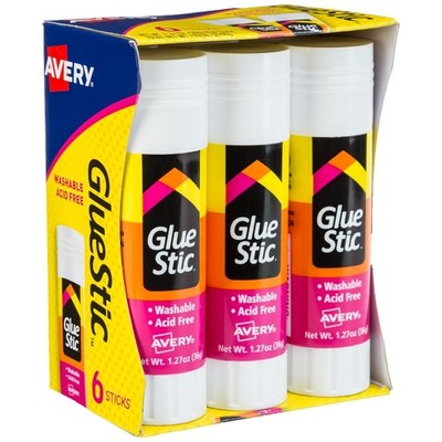 Avery Glue Stic Washable 1.27 oz Pack of 6 White