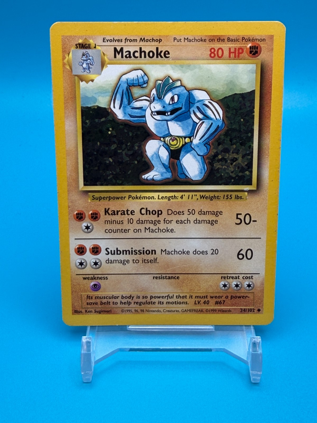 Machoke - Base Set 034/102 - Vintage LP 1999 Pokemon Card TCG