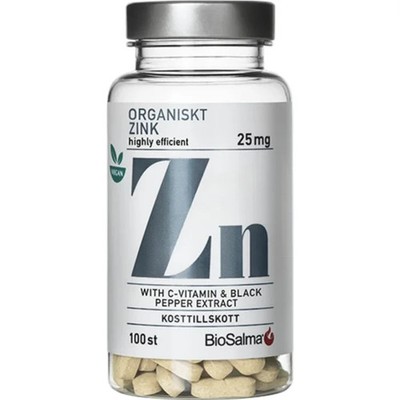 BioSalma Zinc 25mg 100 Tablets Zinc Citrate + Vitamin C + BioPerine Black Pepper