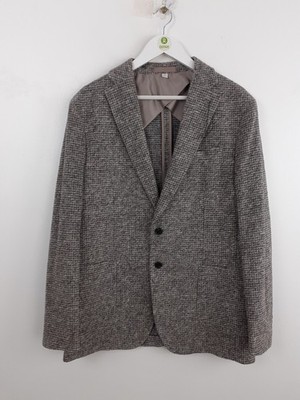 M&S Mens Wool Blend Tweed Single Breasted Blazer Beige Size 42'' Regular NEW