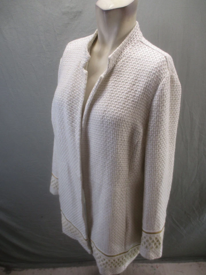 Blazer largo Chicos talla 2 para mujer mezcla de algodón marfil frente abierto tweed pesado 045 Foto 3 de 4