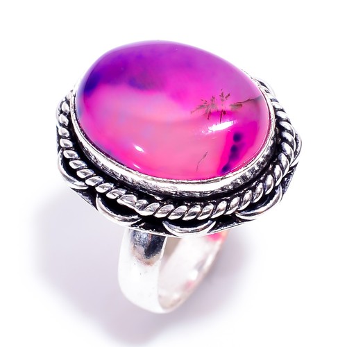 Natural Purple Dendrite Opal Gemstone 925 Sterling Silver Handmade Ring 8.5 US