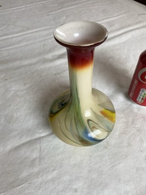 Vintage Schneeflocke Glas Vase 18 cm ~ weiß \ mehrfarbig Wirbelmuster ~ PORTOFREI