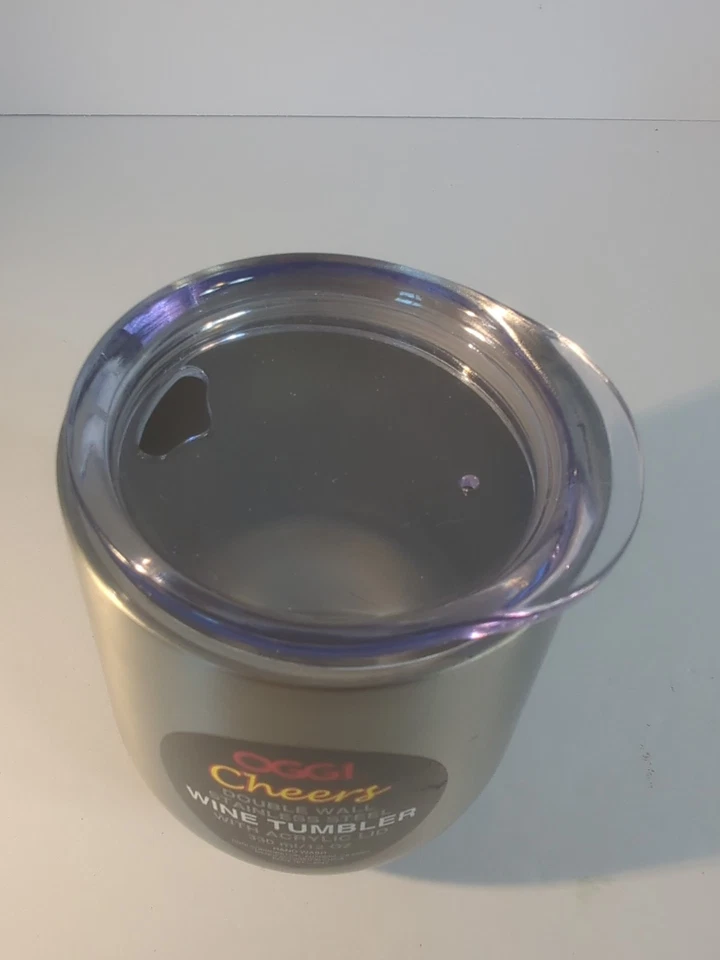 Copo de vinho OGGI "Cheers" parede dupla aço inoxidável com tampa ~ parte inferior antiderrapante  - Imagem 2 de 4