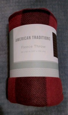 American Tradition Black And Red Fleece Throw 50inx60in