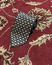 Leonard Studio Floral Silk Tie Navy Yellow Made in Italy