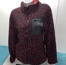 Victoria's secret Pink Reversible Sherpa Full Zip Jacket Coral Leopard Med NWT