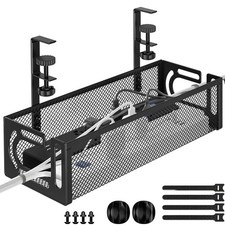 Under-Desk Cable Tray 15.7in No-Drill Steel Wire Organizer Rack 1-Pack Black