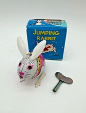 Vintage Tin Windup Jumping Rabbit Tin Toy w/ Box & Key China WORKING SEE VIDEO!