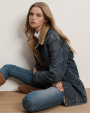 2025 Veronica Beard Donna Sherpa-Lined Denim Jacket Coat Stylish 748 Sz M NWR