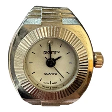 Vintage Digits Quartz Ring Watch Silver Tone Expandable