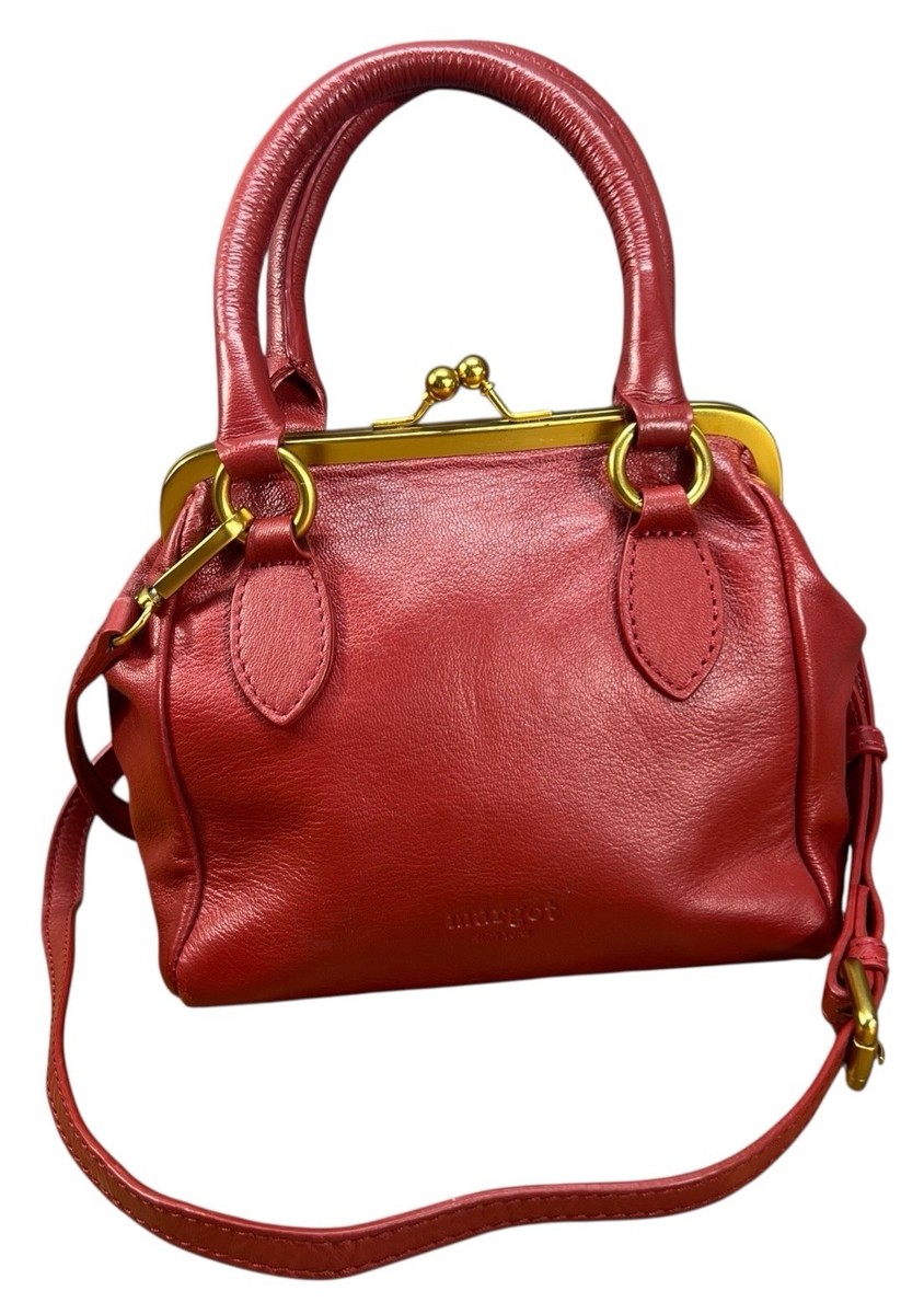 Margot New York Red Leather kisslock mini crossbody bag | eBay