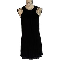 Alice & Olivia Black Silk Halter Mini Shift Dress Back Ruffles XS/S FLAW READ