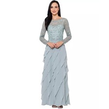 XSCAPE Women's Boat-Neck Long-Sleeve Sequin Dress Sage Green Size 6 NWT