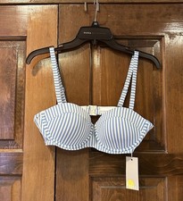 NWT Boden Kythira Ruched Bikini Top Blue White Stripes Size 36B Swim Beach