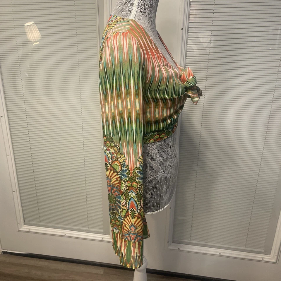 Top Corto Festival Mostaza Semilla Boho Mangas Campana Verde Cuello Atado Semi Transparente Talla S Foto 4 de 4