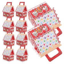 10 Pcs Red Christmas Candy Boxes House Shape Paper Boxes With Handle