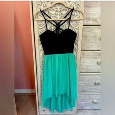 Windsor early to mid 2000’s black and teal asymmetrical Fairycore party dress 5