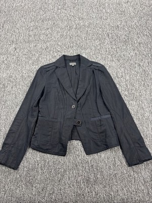 Mexx Jacket Women 14 Black Linen Blend Cropped Pleated Unlined Career Blazer