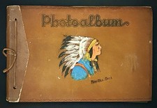 Vtg Photo Album  Fort Sill, OK  Hand Painted Native American Chief  Leather Cover