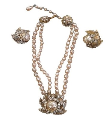 Very Old Vintage Unsigned Miriam Haskell Necklace Earrings Set Needs Restoration