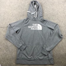 The North Face Hoodie Womens Large Gray Fleece Hiking Half Dome Spell Out