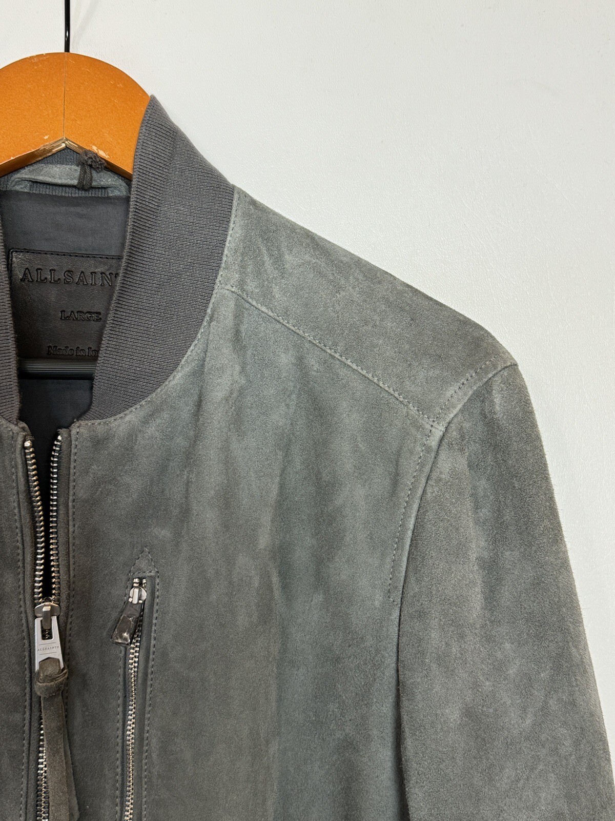 #238 ALLSAINTS Kemble Suede Bomber Jacket Size L  RETAIL $599 GRAY image 3