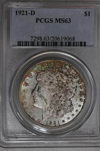 1921 D $1 PCGS MS63, Morgan Silver Dollar, MISS LIBERTY HEAD $1 - Picture 1 of 3