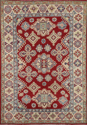 Geometric Tribal Style Kazak Hand-Knotted Bedroom Sized Rug 5x7 ft