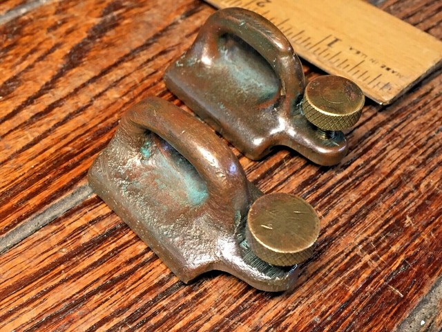 Pair Of Vintage Perko Bronze Genoa Car Slides 5 8 Track Screw Stops Nice Patina Ebay